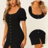 Allegra K Women's Button Decor Short Sleeve Work Office Bodycon Dress
