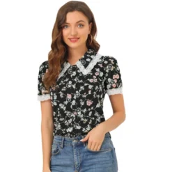 Allegra K Women's Peter Pan Collar Lace Embroidered Casual Floral Shirt Blouse -Allegra K GUEST 006866d0 0753 46e1 b47e a6397051a1e2