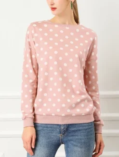Allegra K Women Knitted Pullover Tops Winter Fall Long Sleeve Polka Dots Sweaters
