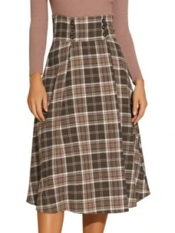 Allegra K Women's Plaid High Elastic Waist Vintage Fall A-Line Midi Skirt -Allegra K GUEST 01957ed6 c6a1 4a99 b879 bce0aa409636