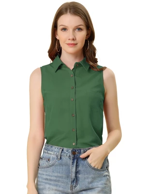 Allegra K Women's Single Breasted Casual Office Sleeveless Shirt 10 Allegra K Women's Single Breasted Casual Office Sleeveless Shirt - Image 10