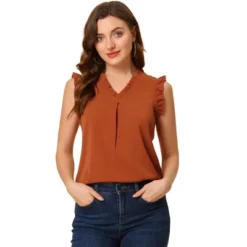 Allegra K Women's Ruffled Sleeveless Work Business Vintage Blouses -Allegra K GUEST 021b06c6 f67f 4443 a3cc 086fa7729d8d