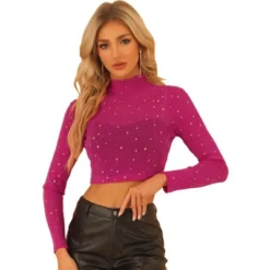Allegra K Women's Mesh Crop Stars Mock Neck Party See Through Blouse -Allegra K GUEST 028d0ebd 4a9e 4a2e a3fa ac92d727bf5d