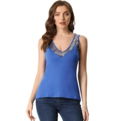 Allegra K Women's V Neck Sleeveless Shirt Sequin Trim Colorblock Tank Shirt Top -Allegra K GUEST 02a51dd0 b6a8 4ed7 85d3 1be8867e80f8