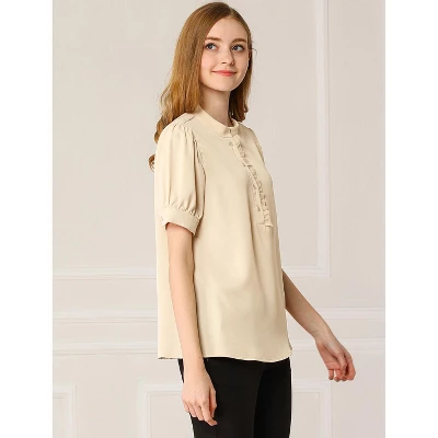 Allegra K Women's Work Office Half Placket Ruffled Puff Sleeve Blouse 3 Allegra K Women's Work Office Half Placket Ruffled Puff Sleeve Blouse - Image 3