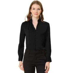 Allegra K Women's Ruffled Stand Collar Long Sleeve Button Elegant Satin Shirt -Allegra K GUEST 030fefac 80d1 4125 b739 e8f990184cf8