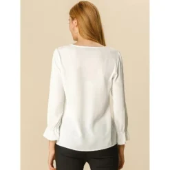 Allegra K Women's Office Work Ruffle V Long Sleeve Neck Chiffon Peasant Blouse -Allegra K GUEST 0366a754 5f3c 4b70 95fb 85eca9709417