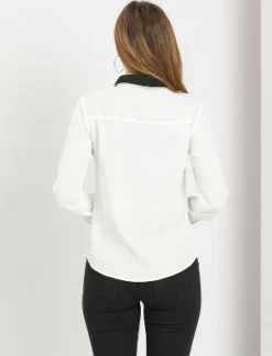 Allegra K Women's Vintage Button Down Contrast Peter Pan Collar Office Work Blouse -Allegra K GUEST 046bb624 840b 4f38 8ce2 357238580a7e