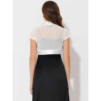 Allegra K Women's Cap Sleeve Business Open Front Mesh Crop Shrug Bolero 3 Allegra K Women's Cap Sleeve Business Open Front Mesh Crop Shrug Bolero - Image 3