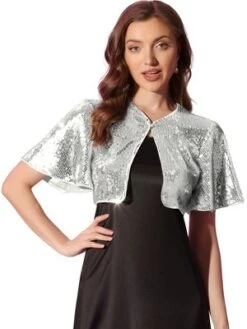 Allegra K Sequin Jacket For Women's Flared Sleeve Sparkly Bolero Crop Glitter Shrug -Allegra K GUEST 04a5d378 641b 48c4 aa03 5e2d0dae17db