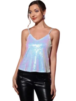 Allegra K Women's Sequined Shining Club Party Sparkle Cami Top -Allegra K GUEST 04bbdba0 f18b 42d7 b1b3 665617f9a761
