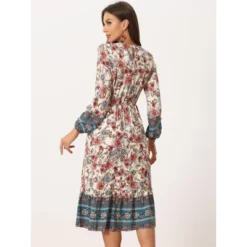 Allegra K Women's Boho Floral Long Sleeves Midi Dress -Allegra K GUEST 054059e7 c1d3 4dc2 b182 0c1c5bd1197c