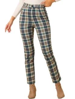 Allegra K Women's Plaid Trousers Button Casual Tartan Check Work Pants -Allegra K GUEST 058a6316 20d6 4995 92de e4786c3e41df