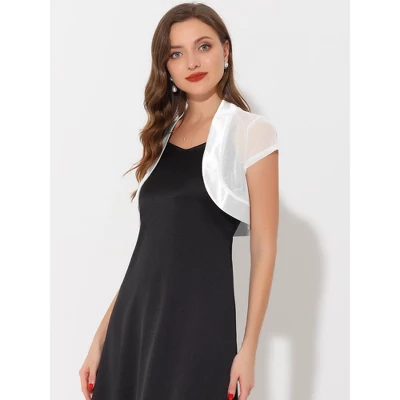 Allegra K Women's Cap Sleeve Business Open Front Mesh Crop Shrug Bolero 1 Allegra K Women's Cap Sleeve Business Open Front Mesh Crop Shrug Bolero