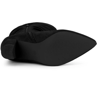 Allegra K Women's Pointed Toe Chunky Heel Knee High Boots 4 Allegra K Women's Pointed Toe Chunky Heel Knee High Boots - Image 4