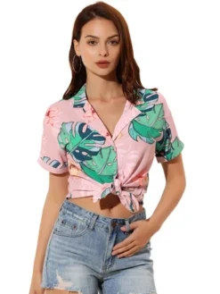Allegra K Women's Hawaiian Floral Leaves Printed Short Sleeve Button Down Vintage Beach Shirt -Allegra K GUEST 0671e1f3 68e4 4175 a23d 10111cde9e73