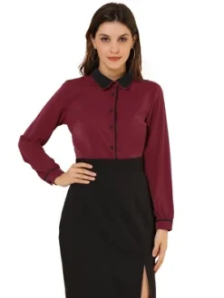 Allegra K Women's Vintage Button Down Contrast Peter Pan Collar Office Work Blouse -Allegra K GUEST 06f96454 f432 4ba3 8367 23826cb40bbb