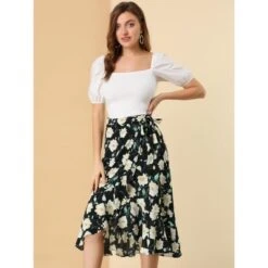 Allegra K Women's Floral Asymmetrical Ruffle Tie Waist Midi Wrap Skirts -Allegra K GUEST 076d8acd ff73 414b 88b3 a2ecb333f1d1