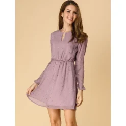 Allegra K Women's Choker V Neck Vintage Flared Gilding Metallic Shiny Star A-Line Dress