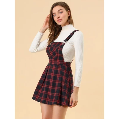 Allegra K Women's Checks Adjustable Strap Pinafore Overall Suspender Skirt 1 Allegra K Women's Checks Adjustable Strap Pinafore Overall Suspender Skirt