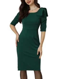 Allegra K Pencil Dress For Women's Business Casual Square Neck 3/4 Sleeve Bodycon Bow Ruffle Dress -Allegra K GUEST 07e60e88 4b9d 4ca3 905f f297406724a6