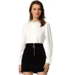 Allegra K Women's Work Pleated Front Long Sleeve Mock Neck Blouse -Allegra K GUEST 07f0b3ed 02aa 4c8f 9a8c d2985cac1fe8