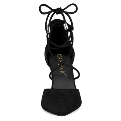 Allegra K Women's Pointed Toe Chunky Heels Lace Up Sandals Pumps 2 Allegra K Women's Pointed Toe Chunky Heels Lace Up Sandals Pumps - Image 2