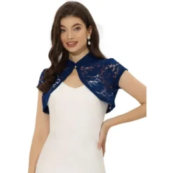 Allegra K Women's Lace Stand Collar Short Sleeves Elegant Shrug -Allegra K GUEST 08253491 3781 4f6a ac70 176f5db5379a