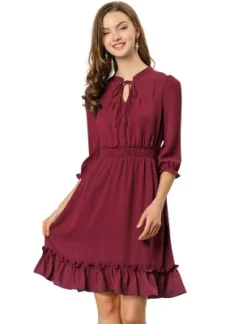 Allegra K Women's Ruffle Hem 3/4 Sleeve A-Line Smocked Short Chiffon Dress -Allegra K GUEST 0877f9be a629 4570 b05e 3c671a9cb372