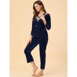 Allegra K Women's Pajama Sets V Neck With Belt Tie Long Sleeve Sleepwear Soft Female Night Suit Lounge Sets -Allegra K GUEST 08aed696 47b9 4680 89a8 436c78403f90