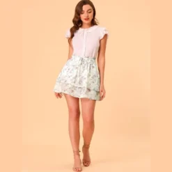 Allegra K Women's Floral Printed A-Line Chiffon Layered Mini Skirt -Allegra K GUEST 08f905fe cd5a 4dc0 9977 fcbe38ce85e4