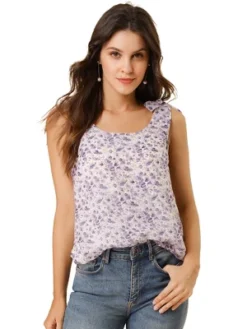 Allegra K Women's Sleeveless Casual Bow Tie Decor Strap Chiffon Floral Tank Tops -Allegra K GUEST 0a0dee50 8a16 438e b62e e6f16cf6a3e2