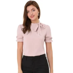 Allegra K Women's Bow Tie Neck Elegant Office Short Sleeve Blouse -Allegra K GUEST 0a5c71f5 3b63 45e4 8b82 85e68580d3ed