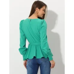Allegra K Women's Dressy Belt Tie Waist Puff Long Sleeve Work Peplum Blouse -Allegra K GUEST 0aa285f5 1d50 449e b3fc 22e0ff07bee7