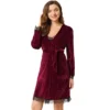 Allegra K Women's Velvet Pajama Set Lace Cami Dress Midi Robe Sets Nightdress