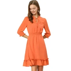 Allegra K Women's Ruffle Hem 3/4 Sleeve A-Line Smocked Short Chiffon Dress -Allegra K GUEST 0afea95d 45bd 4c00 82d4 38b5a15fa083