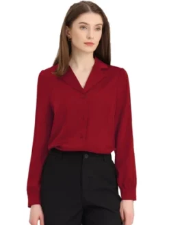 Allegra K Women's Elegant Collar V Neck Long Sleeve Work Office Satin Button Down Shirt -Allegra K GUEST 0ba80b6f cf15 4d16 b8bc 1ed09dfb1158
