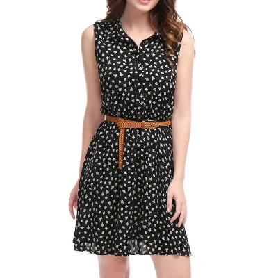 Allegra K Women's Floral Sleeveless Half Placket Above Knee Belted Summer Dress 1 Allegra K Women's Floral Sleeveless Half Placket Above Knee Belted Summer Dress