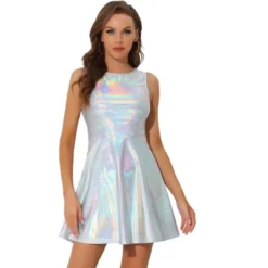 Allegra K Women's Metallic Sleeveless High Waist Party Holographic Dress -Allegra K GUEST 0bd916ed 211e 48d1 b5f4 640a06f0849f