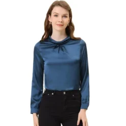 Allegra K Women's Ruched Long Sleeve Office Work Satin Blouses -Allegra K GUEST 0c29e842 49bb 4b3f 91bb 0934e554b93a
