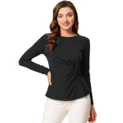 Allegra K Women's Comfort Round Neck Twist Front Long Sleeve Blouse Basic Top -Allegra K GUEST 0c410894 20ea 40ea 9be3 dc5adcc66f2f