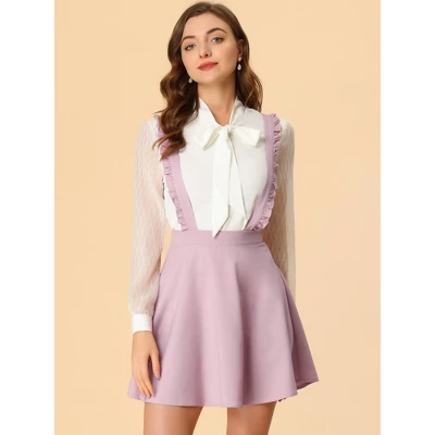 Allegra K Women's Ruffle Strap Solid A-line Flared Suspender Mini Skirt 1 Allegra K Women's Ruffle Strap Solid A-line Flared Suspender Mini Skirt