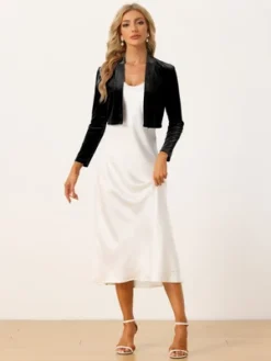 Allegra K Velvet Shrug For Women's Long Sleeve Open Front Cardigan Cropped Bolero Jacket -Allegra K GUEST 0cc03752 d47a 45f7 8b58 5571f5d40d34