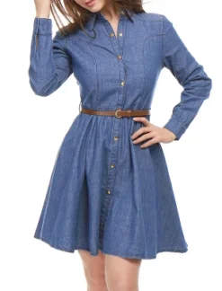 Allegra K Women's Button Down Belted Pleated Flare A-line Denim Shirt Dress 16 Allegra K Women's Button Down Belted Pleated Flare A-line Denim Shirt Dress -Allegra K GUEST 0ce07382 38e2 4223 b271 549d219b2271