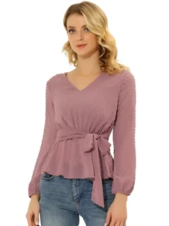 Allegra K Women's Swiss Dots Blouse V Neck Long Sleeve Tie Waist Peplum Shirt 14 Allegra K Women's Swiss Dots Blouse V Neck Long Sleeve Tie Waist Peplum Shirt -Allegra K GUEST 0ddc5323 fa09 4d33 bda0 919cb12a8d35