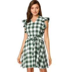 Allegra K Women's Casual Ruffled Sleeve A-Line Vintage Gingham Check Sundress -Allegra K GUEST 0de1c568 8874 467e 80db 050bdafed907