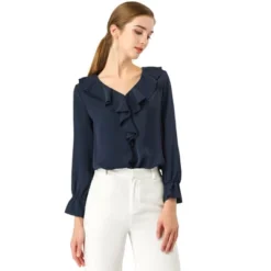 Allegra K Women's Office Work Ruffle V Long Sleeve Neck Chiffon Peasant Blouse -Allegra K GUEST 0dfb6ae0 4a07 4f01 bd83 73288d8573a8