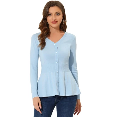 Allegra K Women's V Neck Long Sleeve Ribbed Pullover Knitted Peplum Top 19 Allegra K Women's V Neck Long Sleeve Ribbed Pullover Knitted Peplum Top - Image 19