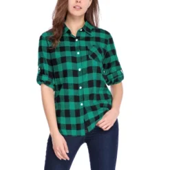 Allegra K Woman Roll Up Sleeves Buttoned Boyfriend Plaids Shirt -Allegra K GUEST 0e3e88a1 f204 43a8 ba14 1dda320fcc8c