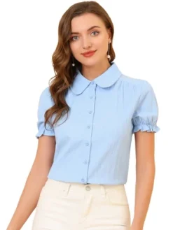 Allegra K Women's Collared Frilled Short Sleeve Solid Shirts -Allegra K GUEST 0e4c3664 5de4 4019 aeb5 fb1ee4c73ef7